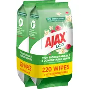 Ajax Antibacterial Wipes Eco Vanilla & Berries 110 Wipes 2 pack