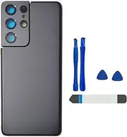 Phantom Black Galaxy S21 Ultra Back Glass Cover Waterproof Housing Door with Camera Glass Lens and Tape Parts Replacement for Samsung Galaxy S21 Ultra 5G + Tools