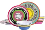 Gibson Home 12 Piece Almira Melamine Dinnerware (Set of 4), Assorted