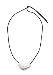 Agmes Heart Cord Necklace - Silver - One Size One Size