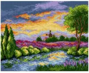 "Landscape with Windmill" Printed Canvas for Cross Stitch Tapestry Gobelin 2365