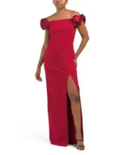 AIDAN AIDAN MATTOX Off The Shoulder Bow Gown With Front Slit (size 14)