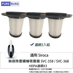 【PUREBURG】3入組-適用Siroca SVC-358 SVC-368除塵機吸塵器替換用HEPA濾網芯
