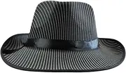 [Generic] Classic Pinstriped Fedora Hat, Black and Grey with Satin Band