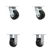 4 Inch Rubber on Aluminum Caster Set with Ball Bearings 2 Swivel Lock 2 Rigid