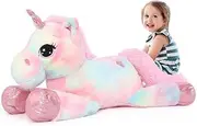 MorisMos Large Unicorn Teddy Bear Pink Giant Filled Unicorn Tie-Dye Plush Toy Girls Gift Christmas 80 cm