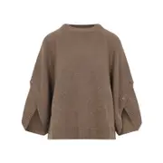[Max Mara] Max Mara-Brown Virgin Wool Ampex Botton Sweater-Donna M STAND