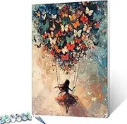 Girl on the Butterflies Swing Paint by Number Swing Girl Painting DIY Painting on Canvas with Brushes Acrylic Paints Cute Painting Paint by Numbers for Adults and Beginner 16x20 Inch（without Frame）