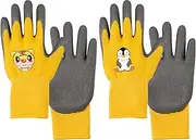 2 Pairs Kids Garden Gloves Yard Working Gloves with Foam Rubber Polyester Safety Garden Gloves Thorn Proof Cut Resistant Anti Bite Toddler Yellow Labor Protection Gloves for Girls Boys