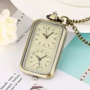 80CM Necklace Square Double Time Zone Movement Quartz Pocket Watch Gift