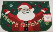 TEXTURED KITCHEN RUG (nonskid back)(18" x 28") SANTA ON GREEN, D shape, Holiday