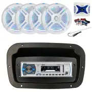 Pyle Marine Radio,Spa Bezel,Adapter,Antenna,Amp w/Kit, 4x 6.5" LED White Speaker
