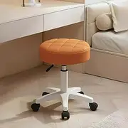 Adjustable Rolling Stool with Quilted Cushion Seat, Elevatable Base, 360° Swivel A173 (Orange)
