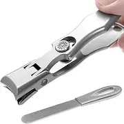 VOGARB Nail Clippers for Men Thick Nails Laqrge Wide Jaw Opening Long Handle Heavy Duty Ultra Sharp Toe Nail Clippers No Splash Fingernail Clipper for Seniors,Adult, Women (Silver with File)
