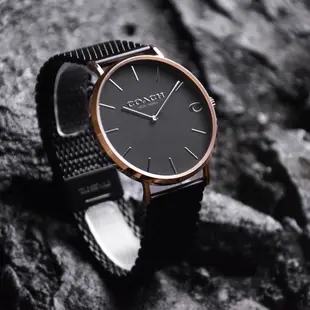 COACH | 經典大錶面C字LOGO米蘭帶手錶/男錶 - 黑鋼玫瑰金-14602470