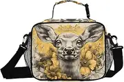Insulated Lunch Box Deer Flower Cute for Women Men - Ideal for Work, Picnics - Includes Adjustable Shoulder Strap