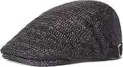 [Huloretions] Natural Straw Seagrass Newsboy Hats Breathable Women Men Flat Cap Mesh Ivy Cap for Beach Seaside, Black, One Size