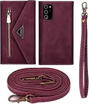 Wallet Case for Samsung Galaxy S24 Ultra, Matte Leather Wallet Phone Case with Zipper Detachable Wrist Strap and Shoulder Strap