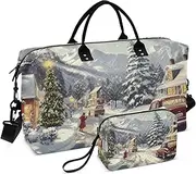 [ZRYSMY] Duffel Bag for Traveling, Christmas Landscape Truck Travel Bag Gym Bag, with Multiple Interior Pockets Shoulder Weekender Bag for Women Men with Toiletry Bag 20.5L x 1.9W x 13.8H
