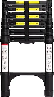 [BOCOM] 12.5 FT Aluminum Telescoping Ladder, Lightweight Multi-Purpose Collapsible Extension with 2 Triangle Stabilizers, Heavy Duty 330 lbs Max Capacity, Ideal for Home, RV, and Outdoor Work Black