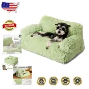 Plush Small Dog Bed and Cat Couch with Anti-Slip Base - Green Washable Comfort