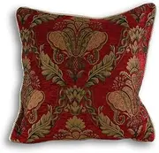 Paoletti Shiraz Square Cushion Cover - Burgundy Red - Embroidered Damask Jacquard - Gold Piped Edges - Reversible - Zip Closure - 100% Polyester - 45 x 45cm (18" x 18" inches) - Made by Riva