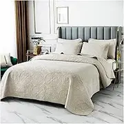 Quilt Set 3 Pieces Full/Queen Beige Cotton Bedspread Set Warm Blankets All-Season Bedding Bedroom Decor Coverlet