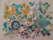 Blue Flatbacks Gems Pearls Rhinestones Kawaii Random Craft Set Cell Badge Reel