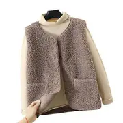 Sleeveless Solid Color Zipper Placket Two Pockets Plush Vest Autumn Winter Thickened Fleece Vest Women Waistcoat light coffee M