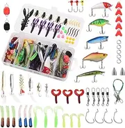 88pcs Complete Fishing Lure Kit with Tackle Box, Crankbaits, Soft Worms, Hooks for Bass Trout - Ideal for All Anglers