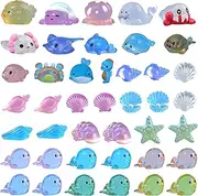 JIEYUMAO 42Pcs Mini Marine Animal, Various Styles Resin Ocean Animal Figurines for Adults, Multicolor Glow in The Dark Mini Resin Animals Tiny Sea Animals Figurines for Fish Tank Potted