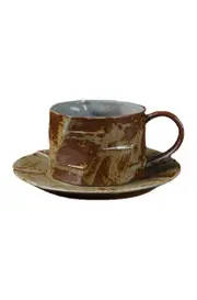 Stoneware Coffee Cup and Saucer Set