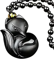 [JHBTANADFEL] Chinese Jadeite Necklace， Obsidian Carving Pendant Necklace Jewelry Fashion Lucky Amulet Creativity Decoration