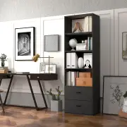 Costway6-Tier Modern Bookcase 4-tier Open Bookshelf with 2 Slide-out Drawers-Black
