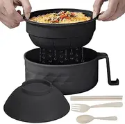 6 Piece Set 32oz Ramen Bowl Set, Microwave Ramen Bowl, Wheat Fiber Instant Noodle Bowl with Handles Spoon Chopsticks Fork, College Dorm Room Essentials (Black)