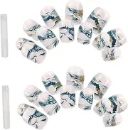 Healeved 48pcs Wear Fake Nail Tip Designs Nails Super Impress Block Gradient Removable Glue Decals Buffing Toes Manicure Toenail Kit Fingernail Gel Polish Strips Primer Stickers Abs