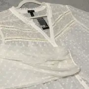 Torrid Blouse Size 5 Ivory Chiffon Clip Dot With Eyelet Sheer Button Up Top New