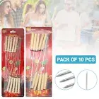 10 Pcs Barbecue Skewers Stainless Steel Round Skewers Flat Skewers Wooden Handle