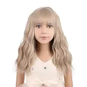 Blonde Wig Kids Child Wig Short Wavy Wig with Bangs Flaxen Blonde Wig Synthetic Girls Wig Cosplay Carnival Party Costume Wig