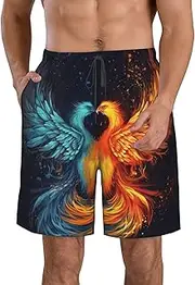 [FJWSLCH] Fire and Water Phoenix Men's Swim Trunks Quick Dry Swimming Board Shorts Drawstring Hawaiian Beach Shorts