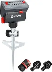 Eden 94145 4-Way Adjustable Mini Turbo Oscillating Sprinkler with Step Spike Gear Drive, Heavy Duty, Gardening Watering System, Garden&Lawns, Coverage up to 4069sq.ft