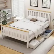 Artiss Bed Frame Double Size Wooden Base with 2 Drawers(White)PONY