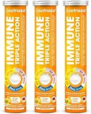 Nutrazul Immune Triple Action - Effervescent Tablets- Orange 20’s (Pack of 3) | Maintains Immune Function, Healthy Bones, Cartilage, Teeth & Gums | Prevents Vitamin C, Vitamin D and Zinc Deficiencies