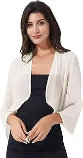[Jugaoge] Women 3/4 Sleeve Sheer Soft Chiffon Bolero Shrug Open Front Jacket Cardigan Cover Up