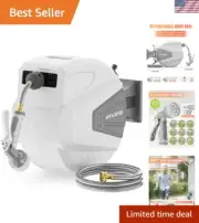 Retractable Garden Hose Reel Wall Mount 65 ft PVC 9-Pattern Nozzle Grey