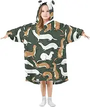 [Joisal] Kids Oversized Blanket Hoodie Cute Creatures Green Plush Wearable Blanket for Comfort and Warmth, Cute Creatures Green