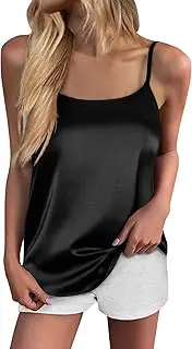 [Ekouaer] Womens Silk Tank Top Camisole Spaghetti Strap Satin Cami Basic Crew Neck Y Back Silky Cami Tops