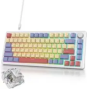 iRoboosta 75% Cotton Candy Creamy Mechanical Keyboard Wired, Gasket Gaming With Knob, Hot Swappable RGB Custom, Pre-lubed Cream Switch (82 Candyfloss)
