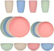 Premium Wheat Straw Dining Set - 16piece Unbreakable Dinnerware, Reusable Plates and Bowls Sets, Microwave & Dishwasher Safe, Eco Friendly, Perfect for Camping, Picnic