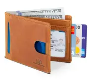 RFID Blocking Slim Bifold Genuine Leather Thin Minimalist Front Pocket Wallet...